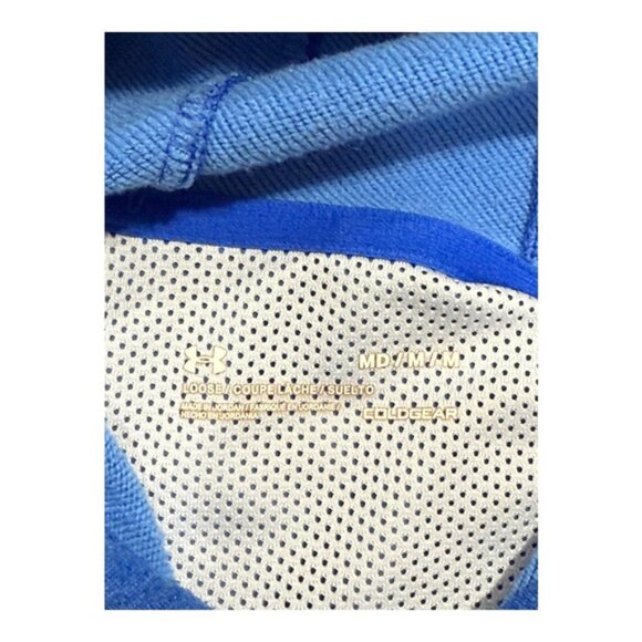 Under Armour Hoodie Mens Medium Blue ColdGear Pullover Logo Athletic Sweatshirt - Picture 9 of 10